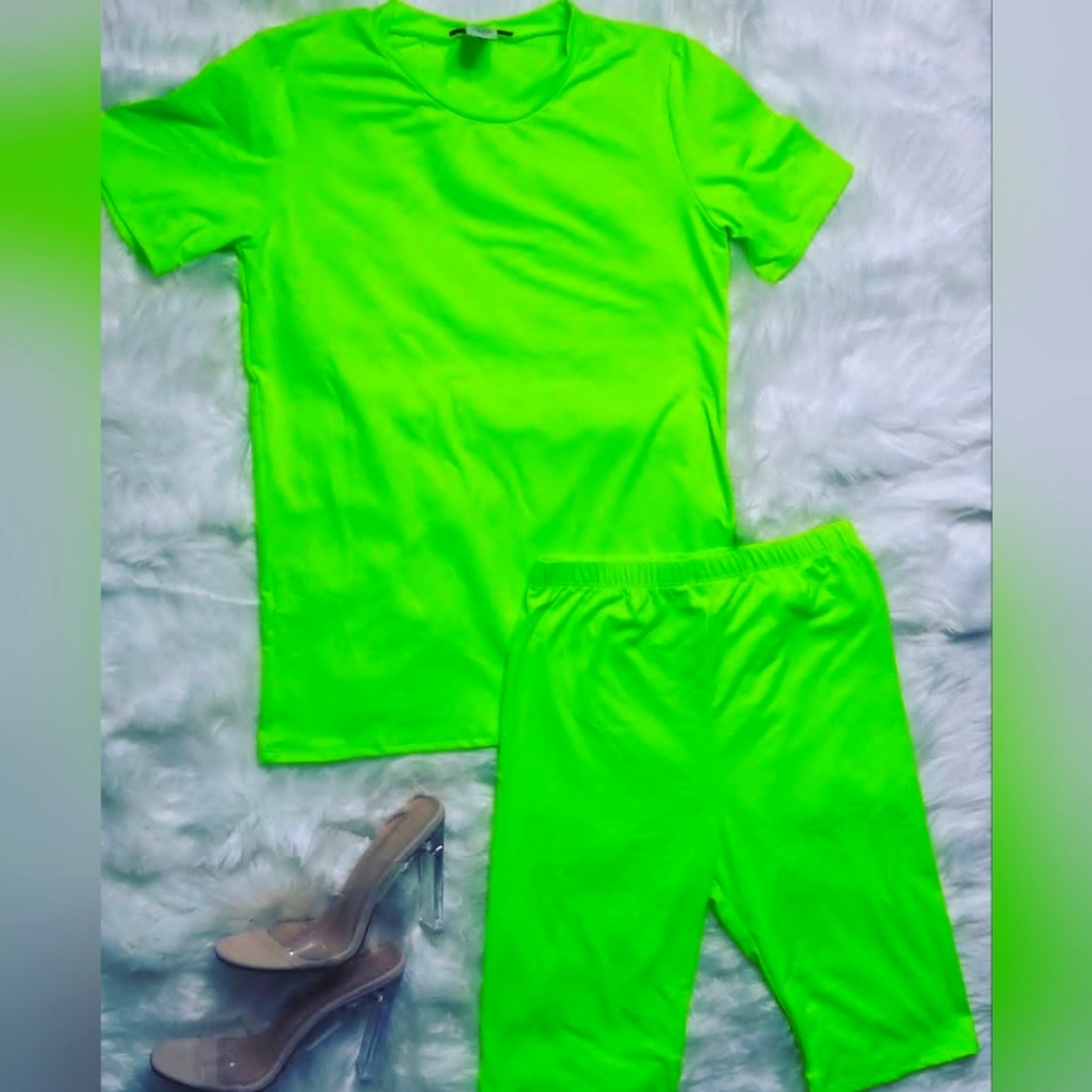 Mega Line Shorts Set Neon Short Sleeve, Stretch Biker Women's